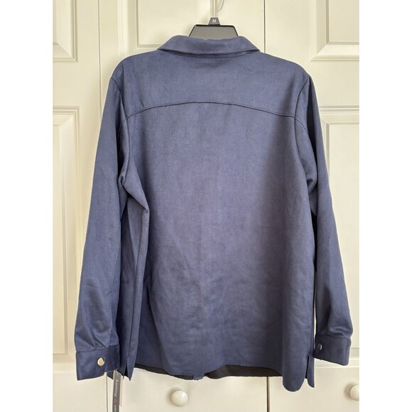 HASTING & SMITH WOMENS SHIRT PLUS SIZE 2X BUTTON DOWN LONG SLEEVE NAVY SHACKET - Picture 3 of 7
